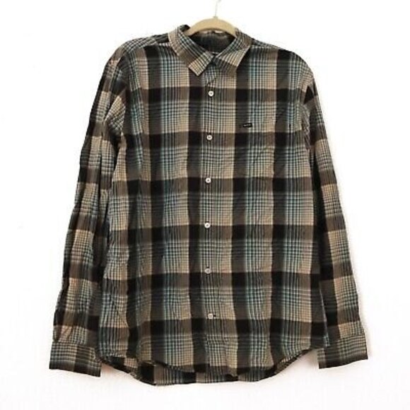 Hurley Men's Casual Button Down Shirt Size L Long Sleeve Plaid Blue Gray EUC B8 - Picture 1 of 5